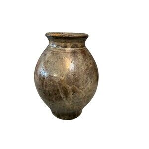 Brown Art Pottery Small Ceramic Vase 6 In Signed E. Ozol Hand Thrown Bud Decor